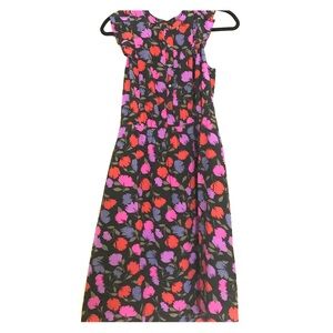 Floral sleeveless midi dress with ruffle shoulder